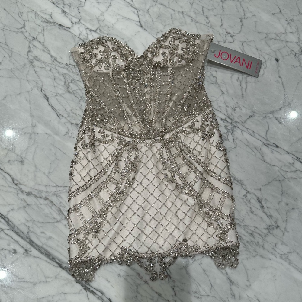 Jovani Crystal Sweetheart Mini Dress NWT